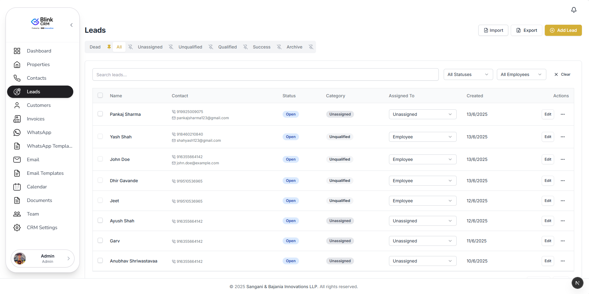 BlinkCRM Lead Management